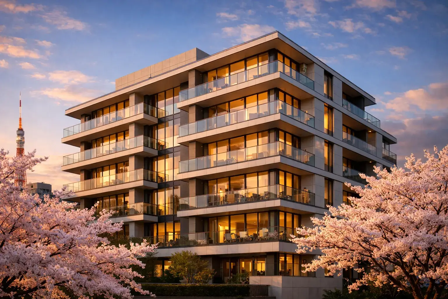 Exterior of a luxury apartment building in Minato-ku, Tokyo